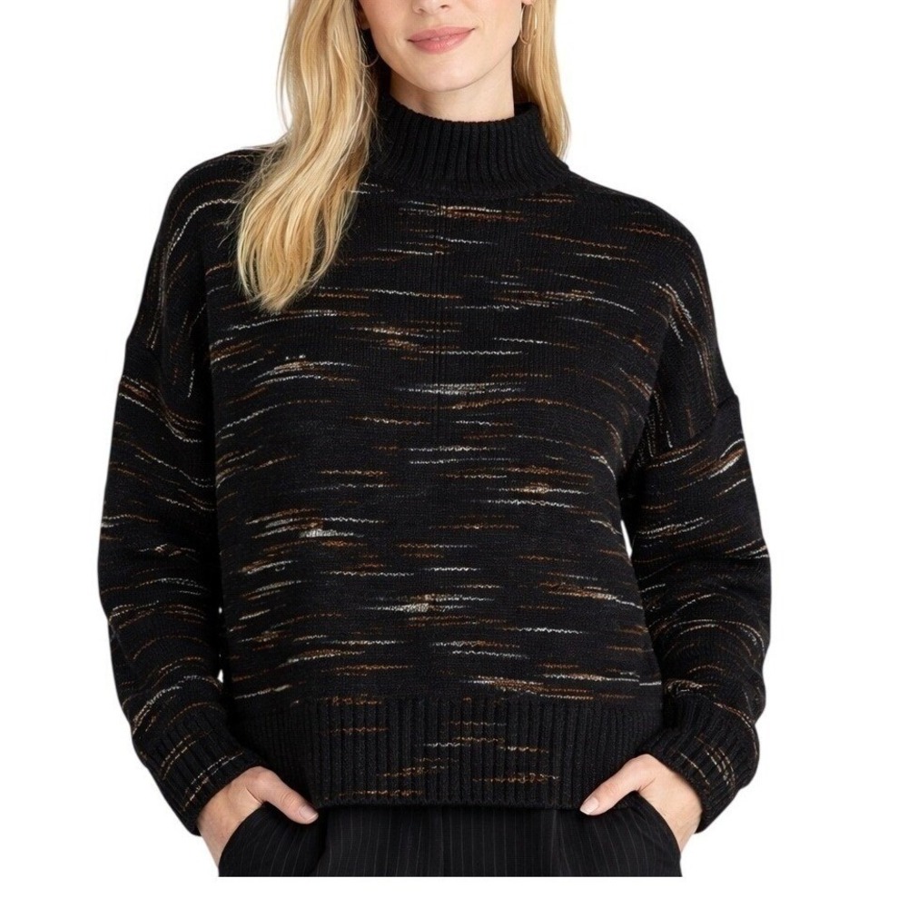 Margaret O'leary Patisserie‎ Mock Neck Boxy Sweater sz LG Black Multi